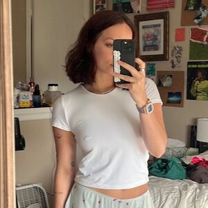 Wild Fable White Fitted Crop T-Shirt Short Sleeve